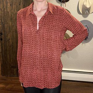 Red and Pink Patterned Button Down Blouse